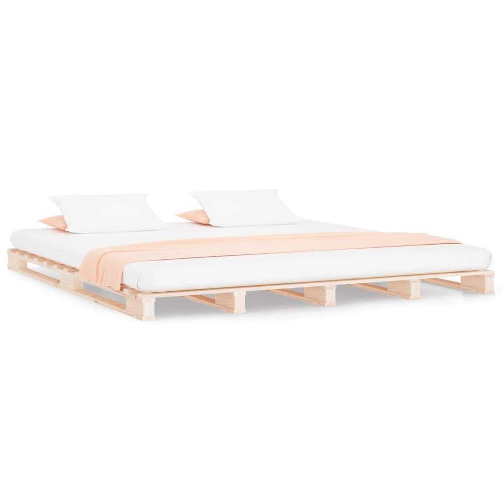 Solid Wood Double Pallet Bed Frame - No Mattress, Natural Finish