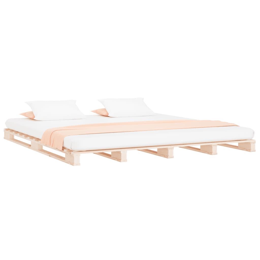 Solid Wood Double Pallet Bed Frame - No Mattress, Natural Finish