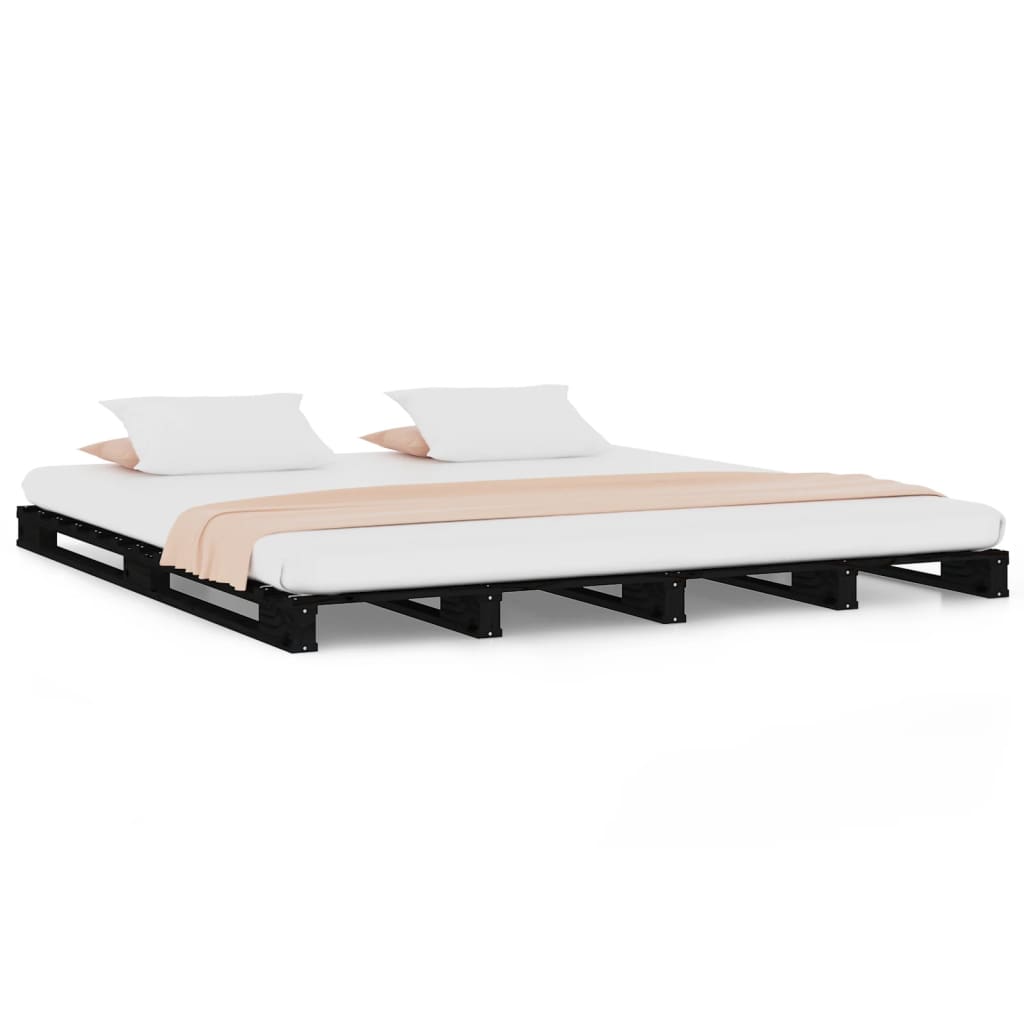Black Solid Wood Double Pallet Bed Frame - No Mattress Included