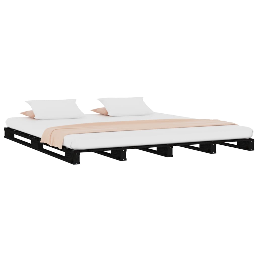 Black Solid Wood Double Pallet Bed Frame - No Mattress Included