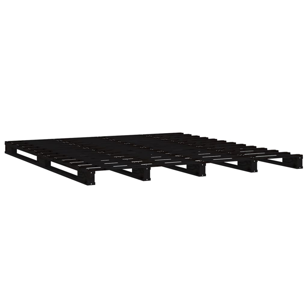Black Solid Wood Double Pallet Bed Frame - No Mattress Included