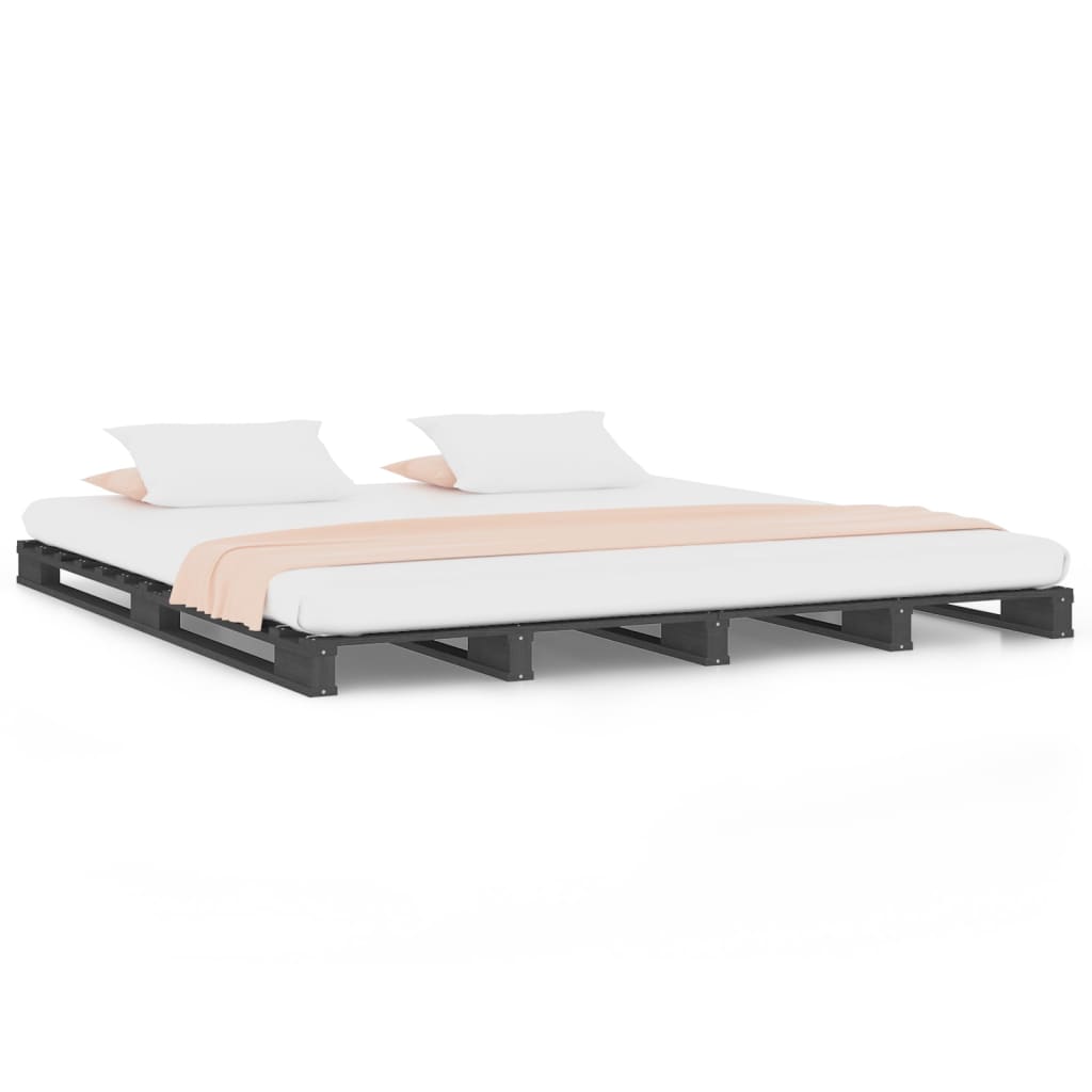 Solid Wood Pallet Bed Frame, Grey 140x190 cm - No Mattress Included