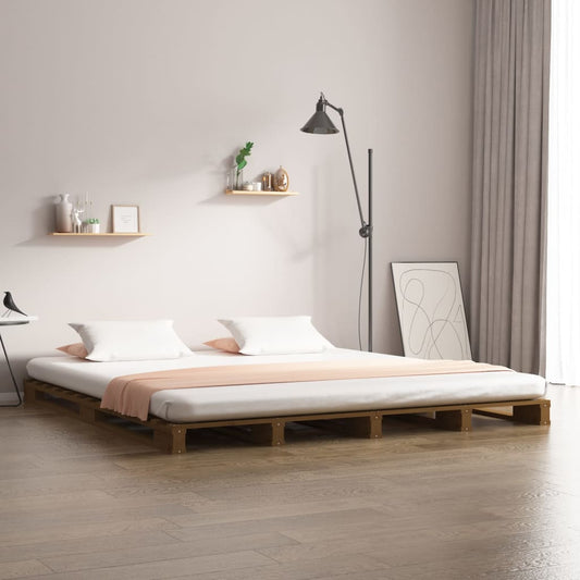 Solid Wood Honey Brown Pallet Bed Frame 140x190 cm, No Mattress