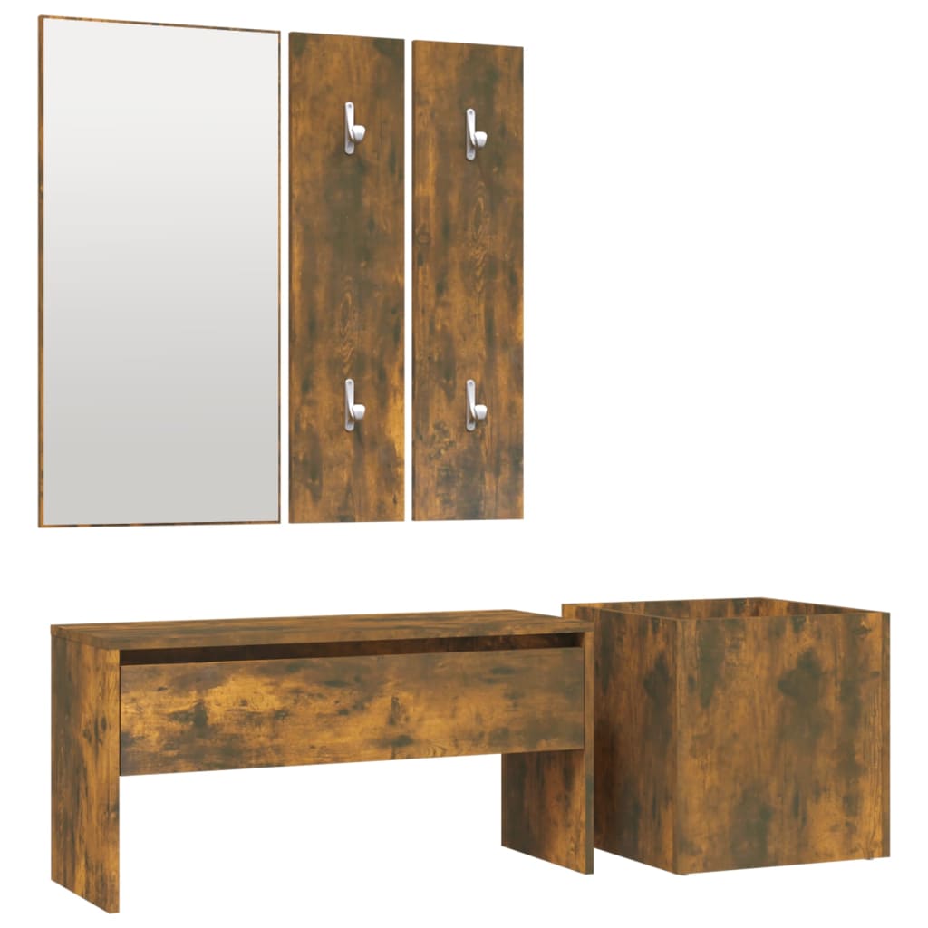 Smoked Oak Hallway Furniture Set - Engineered Wood Elegance