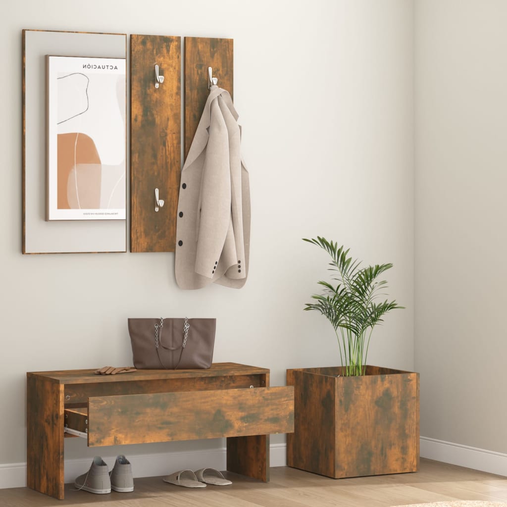 Smoked Oak Hallway Furniture Set - Engineered Wood Elegance