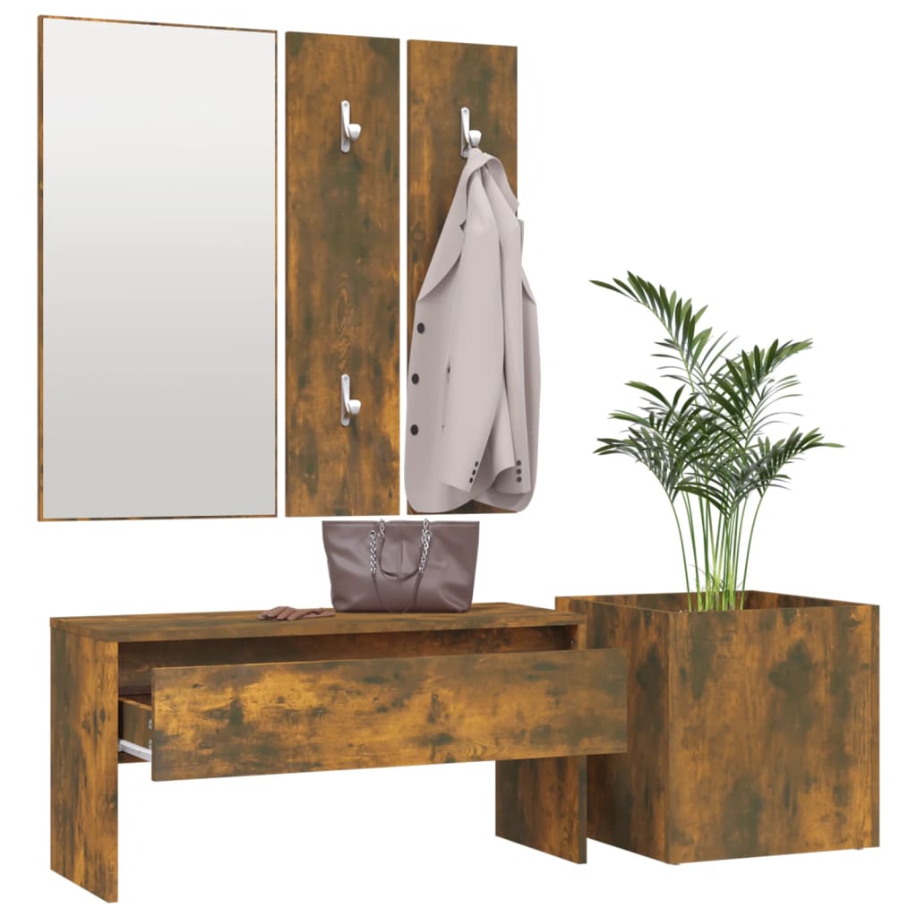 Smoked Oak Hallway Furniture Set - Engineered Wood Elegance