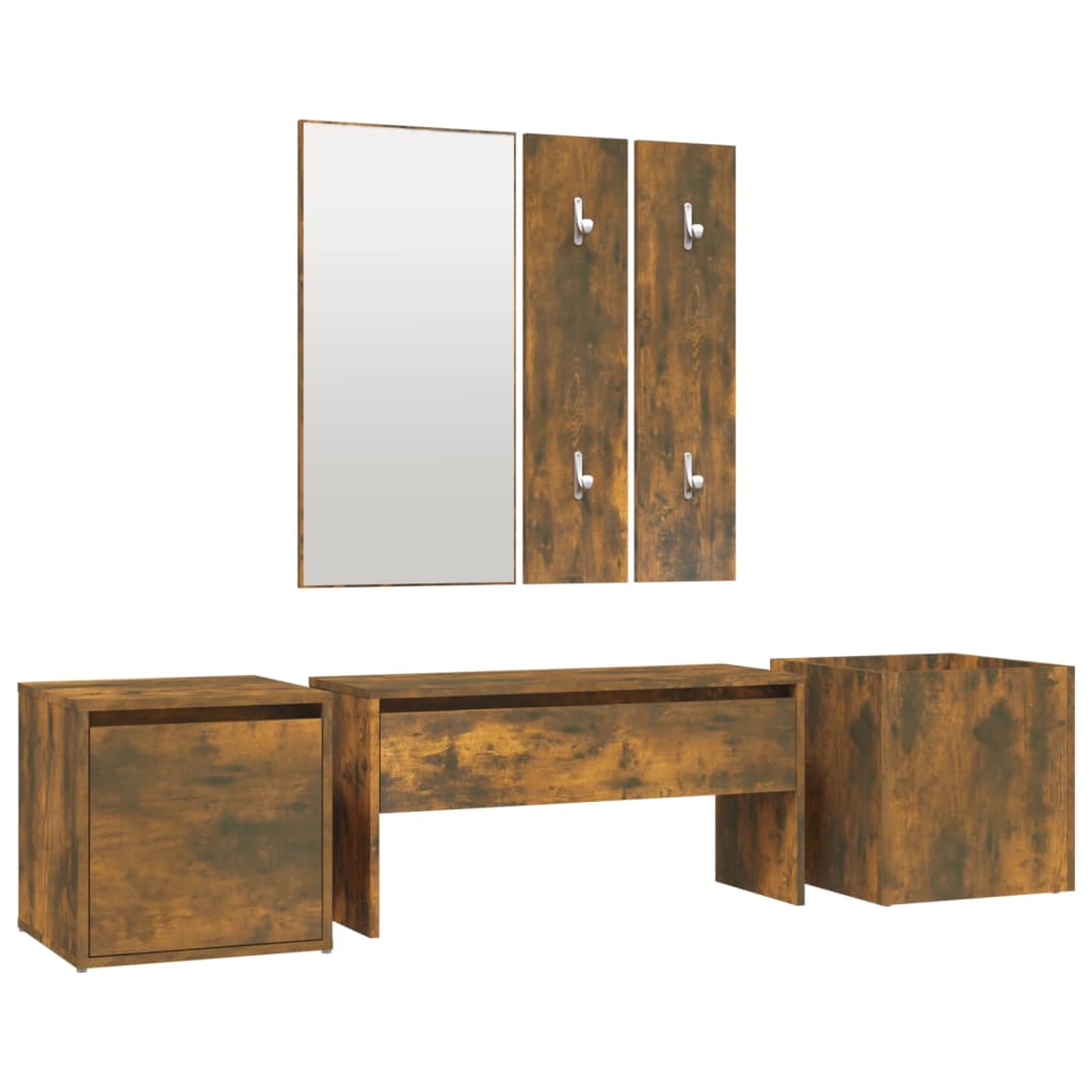Hallway Furniture Set in Smoked Oak Engineered Wood