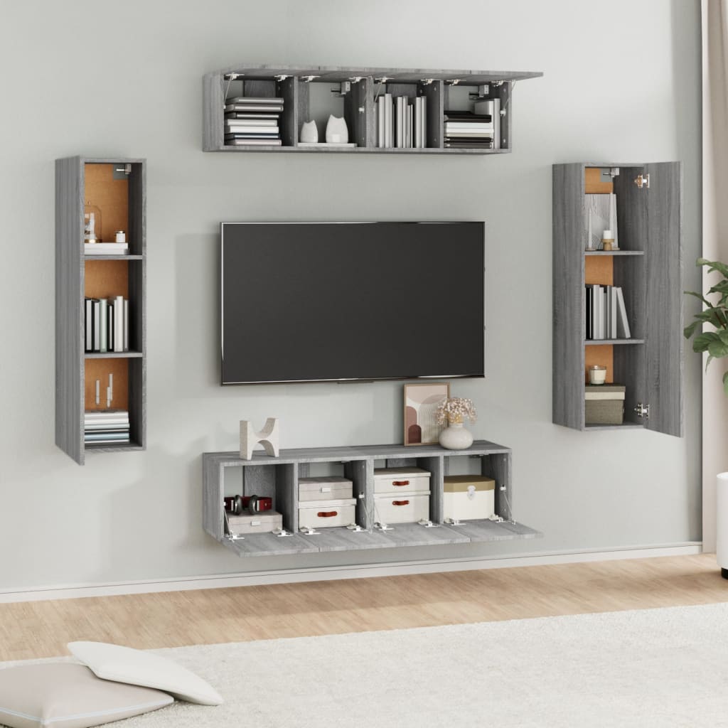 6 Piece TV Cabinet Set Grey Sonoma Engineered Wood