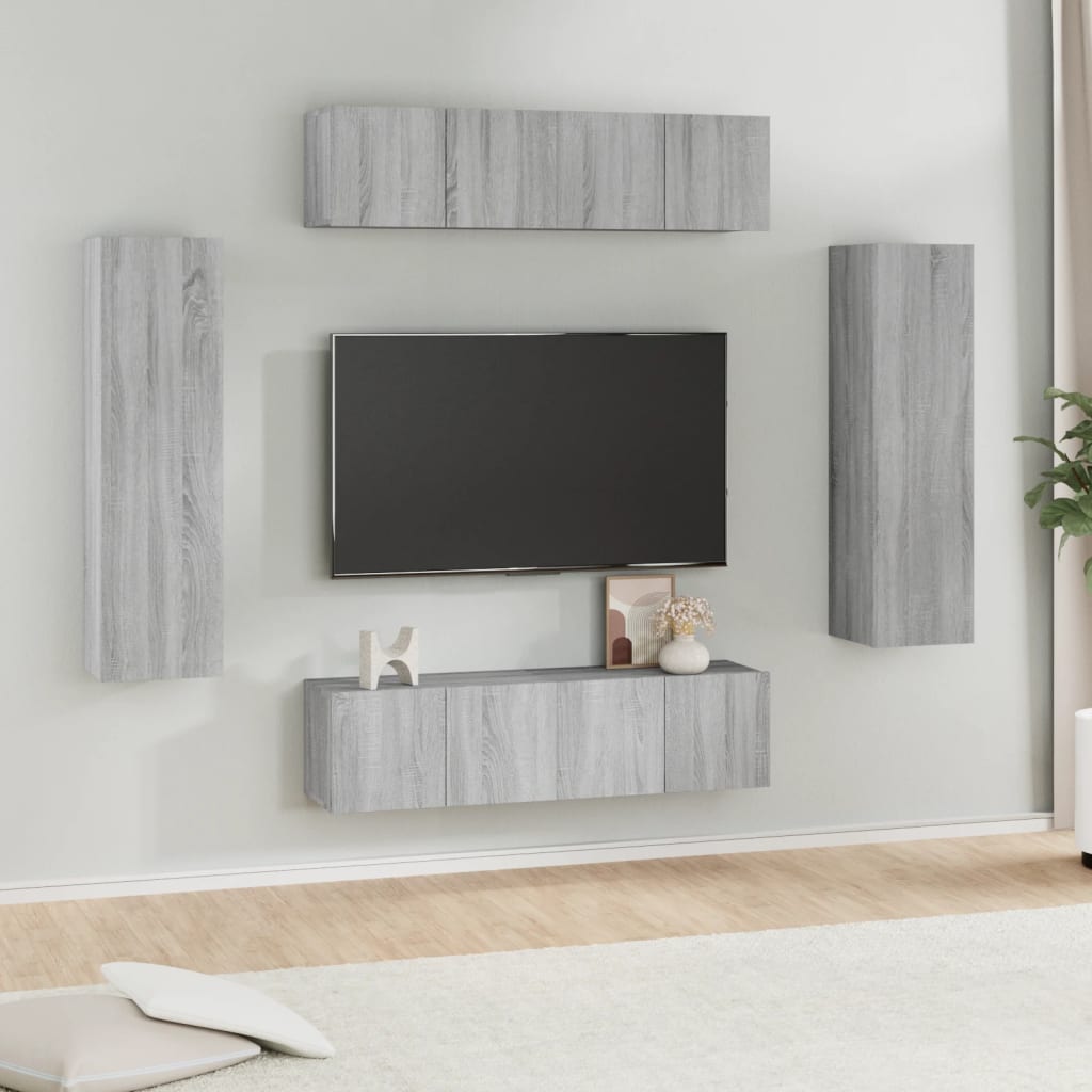 6 Piece TV Cabinet Set Grey Sonoma Engineered Wood