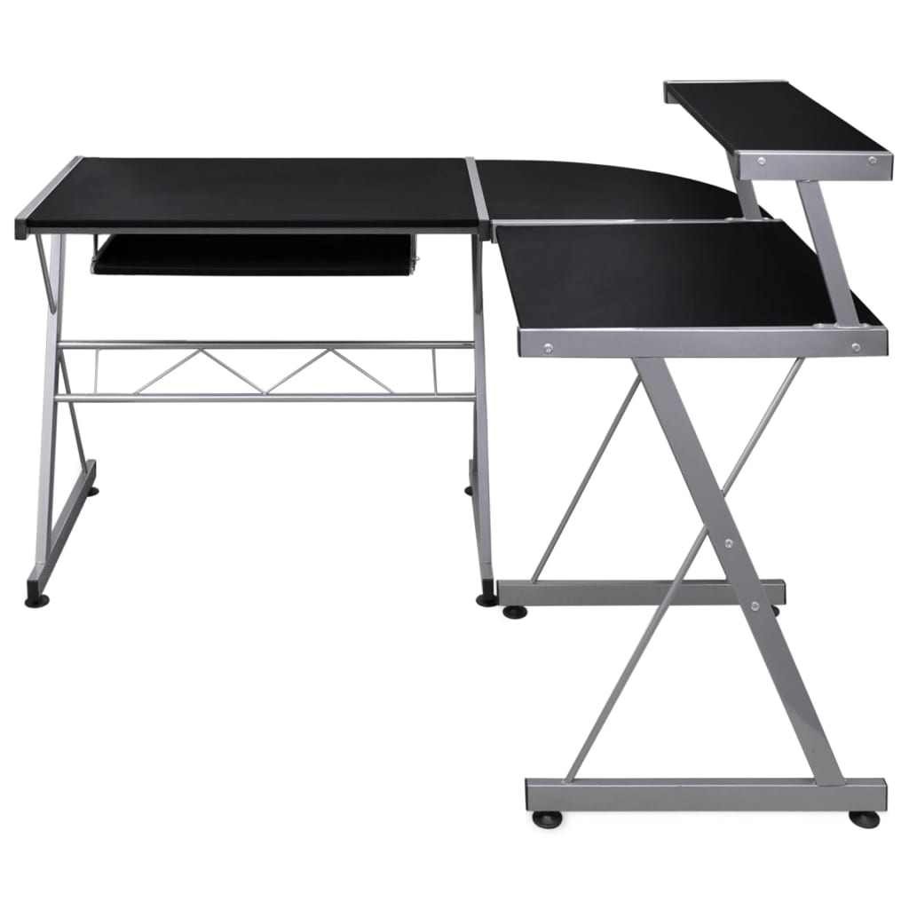 Compact Black Corner Computer Desk - Engineered Wood 132x112x99 cm