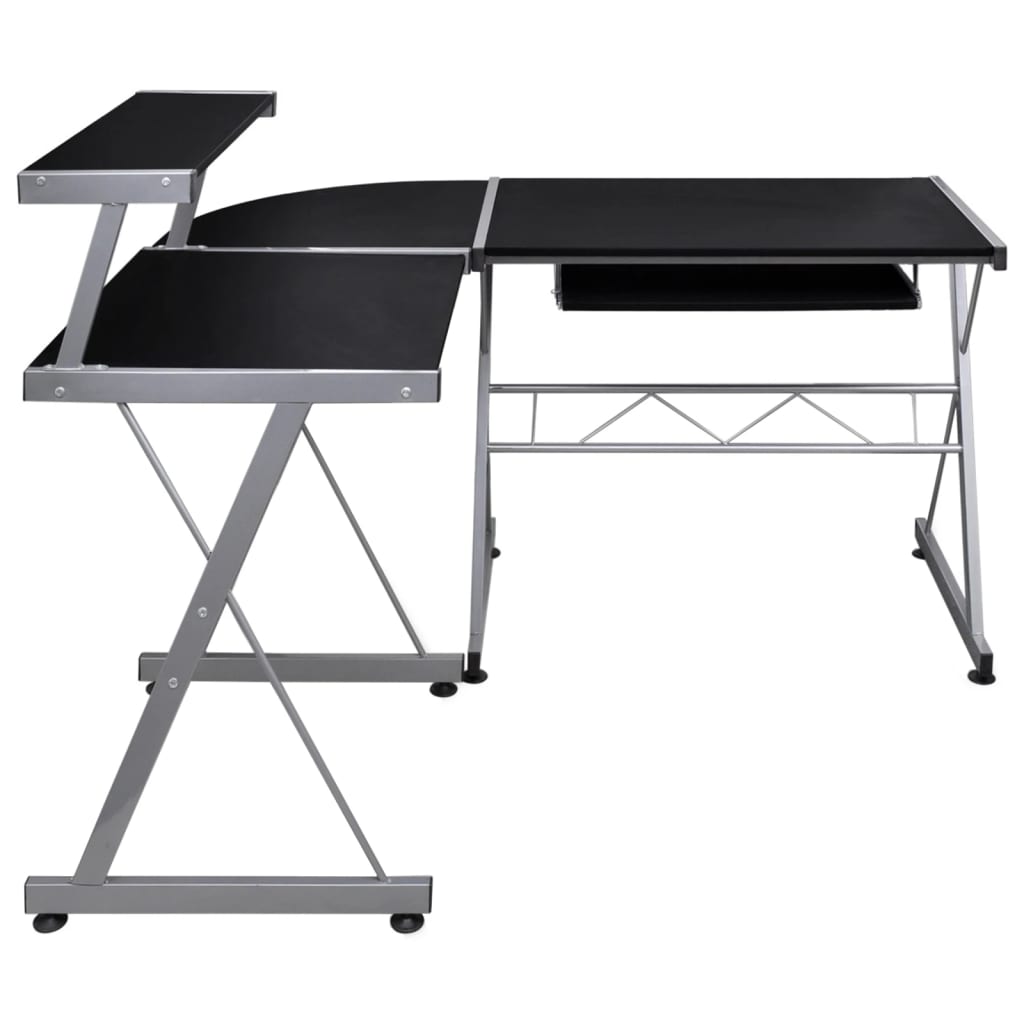 Compact Black Corner Computer Desk - Engineered Wood 132x112x99 cm
