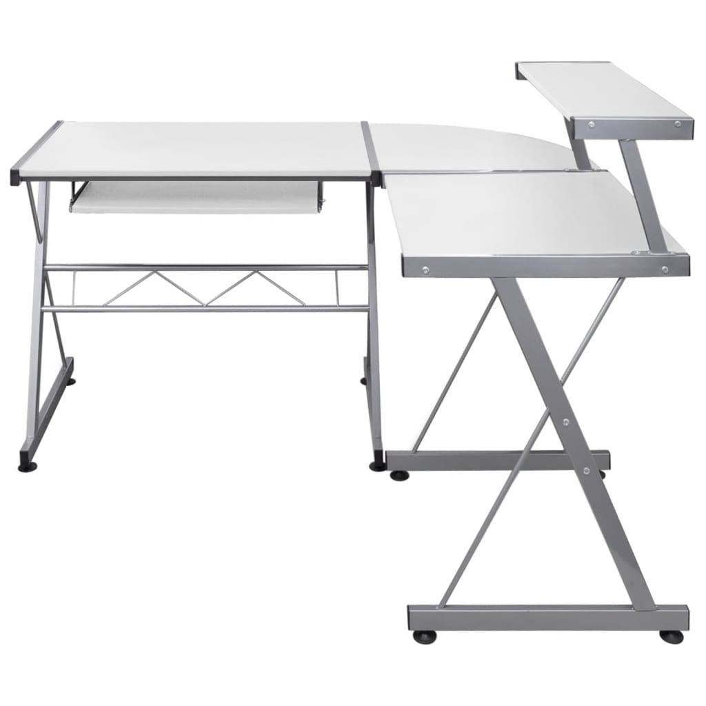 Modern White Engineered Wood Corner Computer Desk 132x112x99 cm