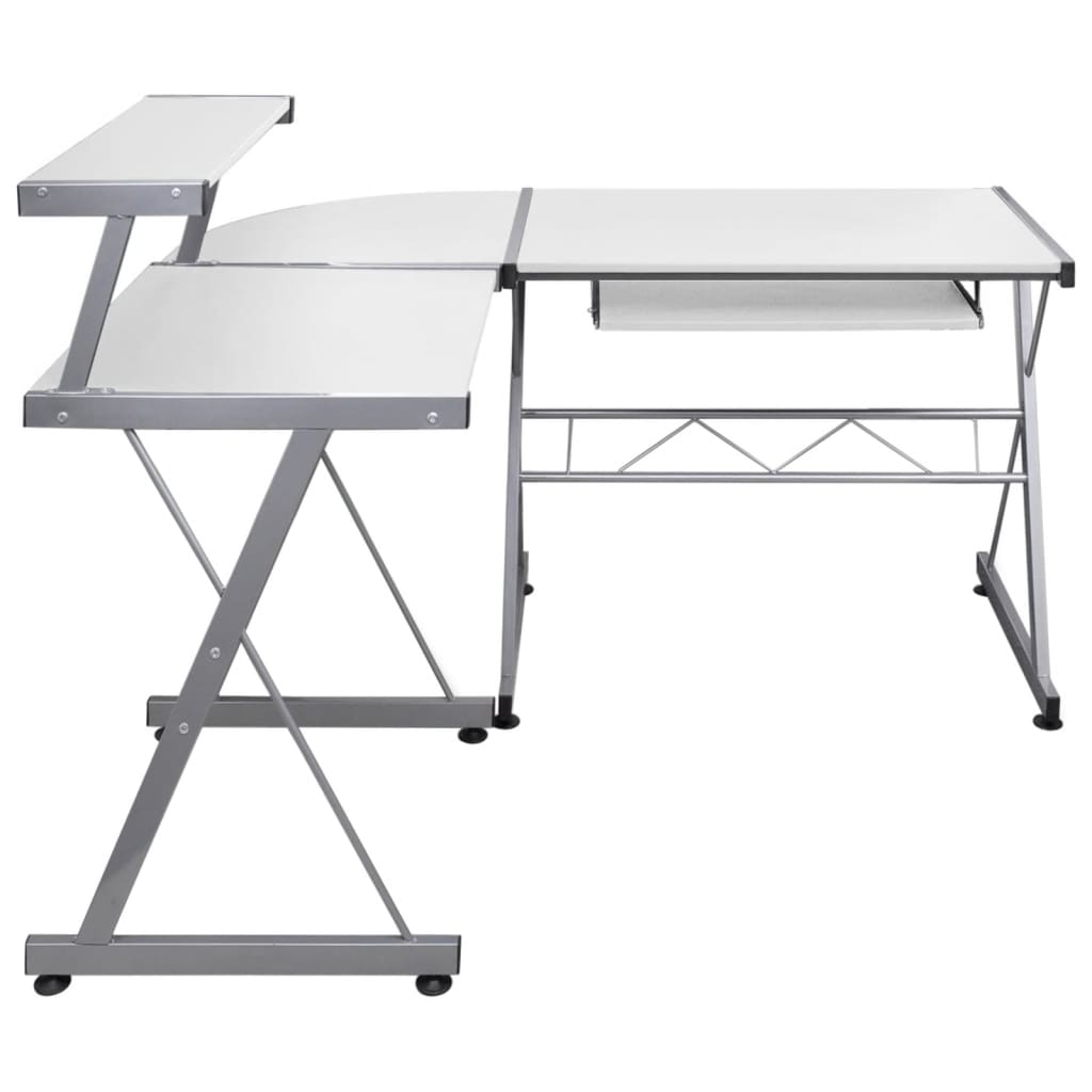 Modern White Engineered Wood Corner Computer Desk 132x112x99 cm