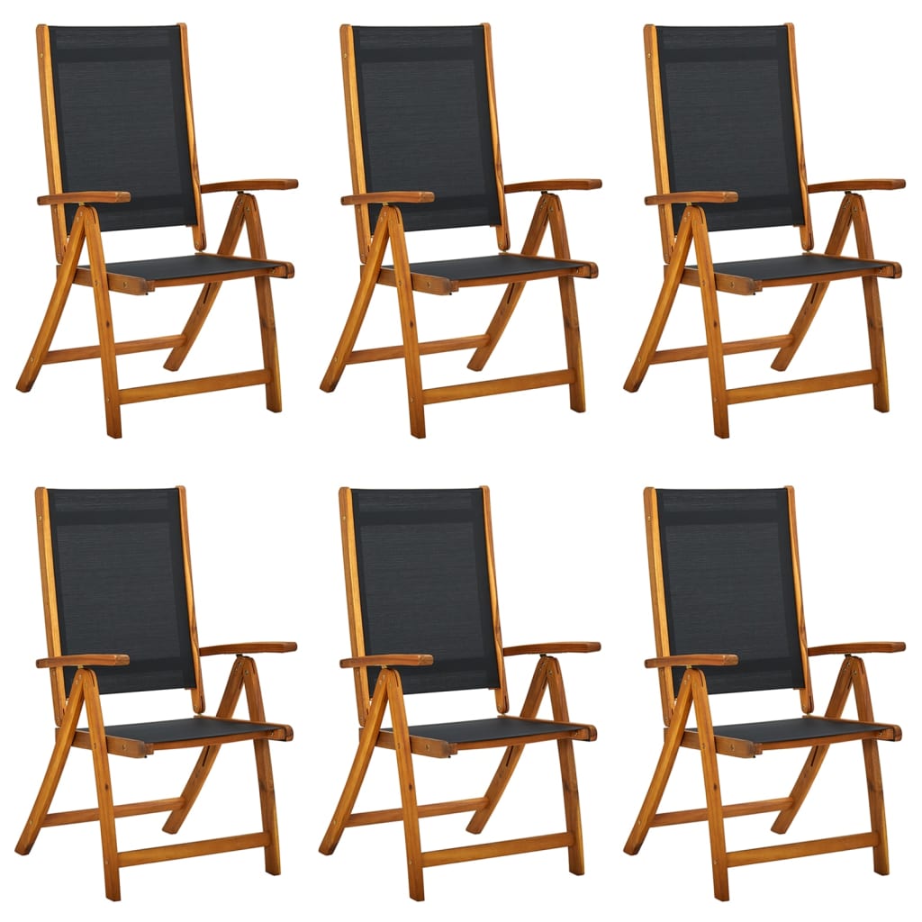 6-Piece Folding Garden Chairs, Solid Acacia Wood & Textilene