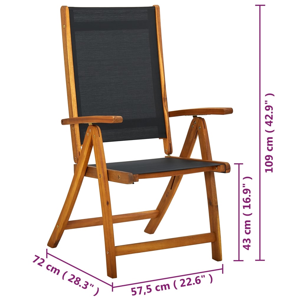 6-Piece Folding Garden Chairs, Solid Acacia Wood & Textilene