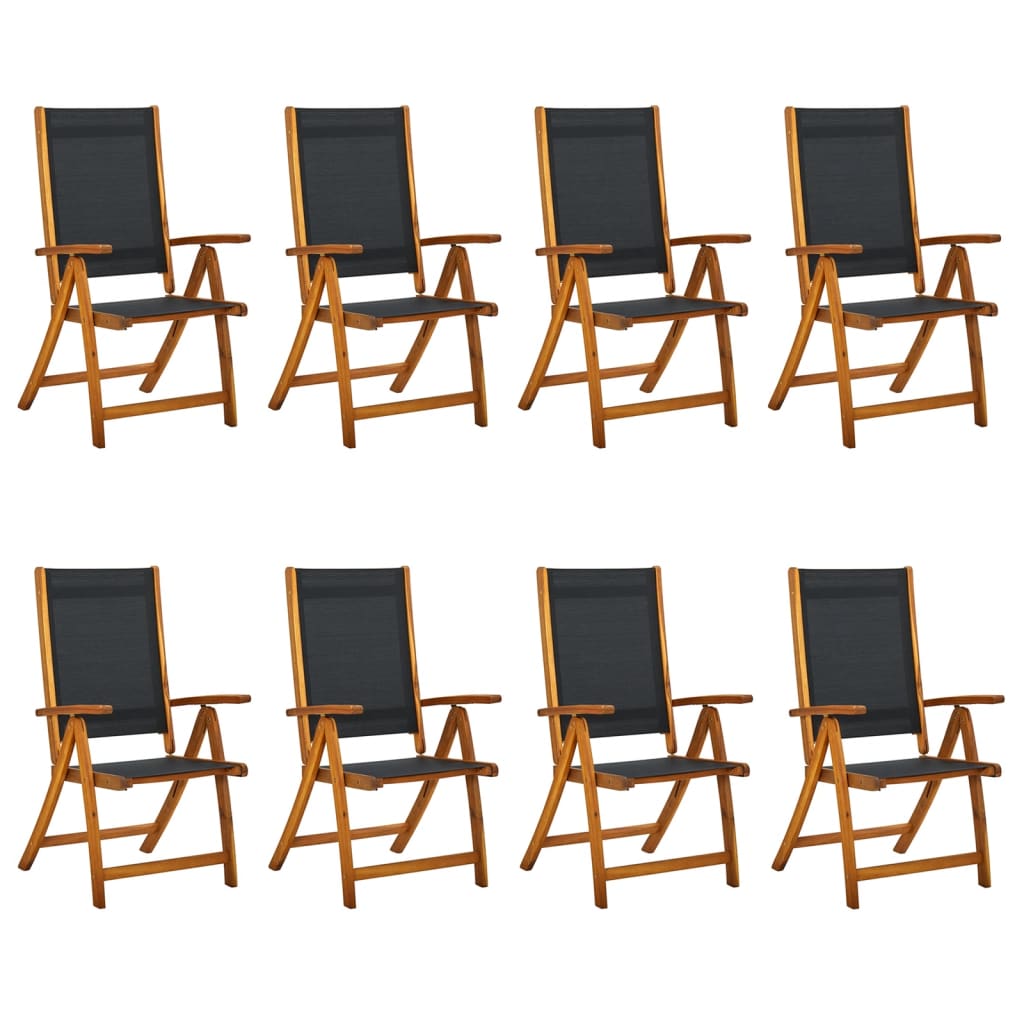 8-Pc Solid Wood Acacia & Textilene Folding Garden Chairs Set