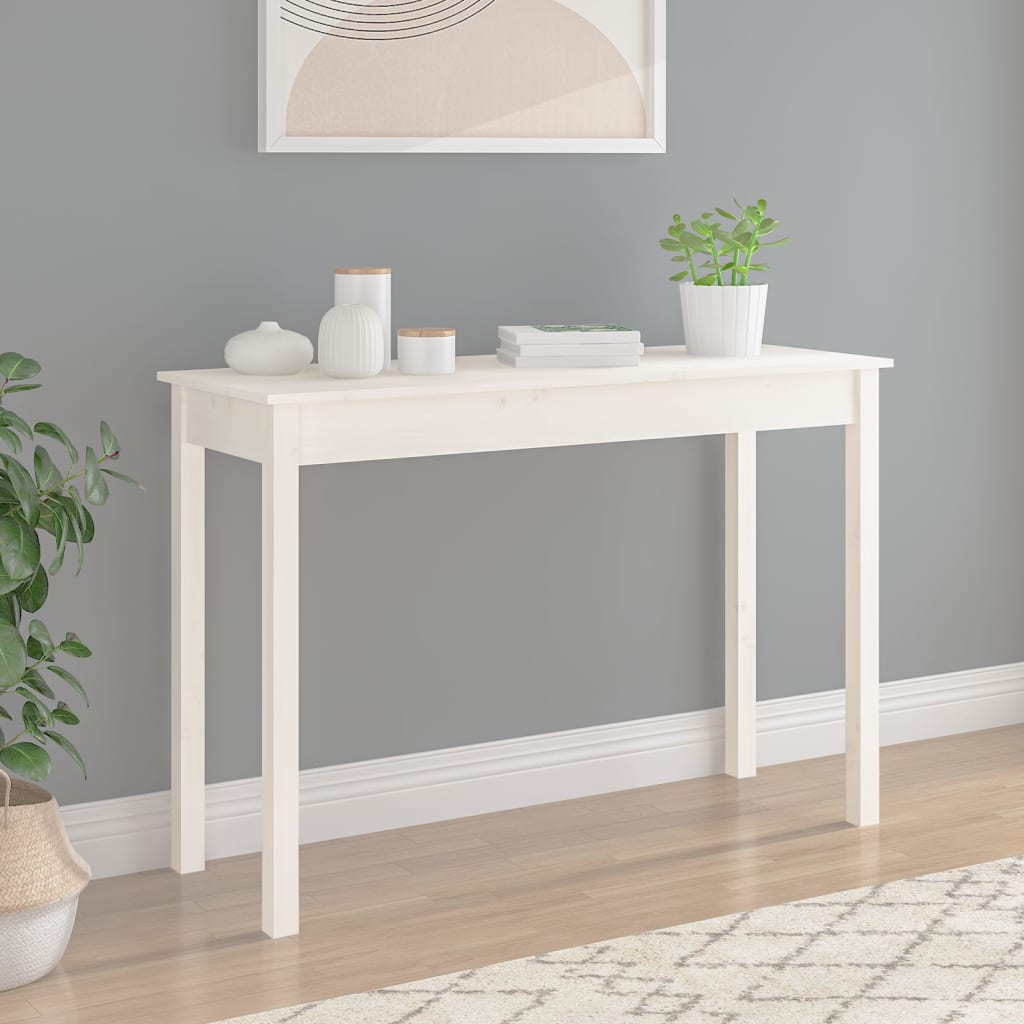 Solid Pine Wood Console Table in White - 110x40x75 cm
