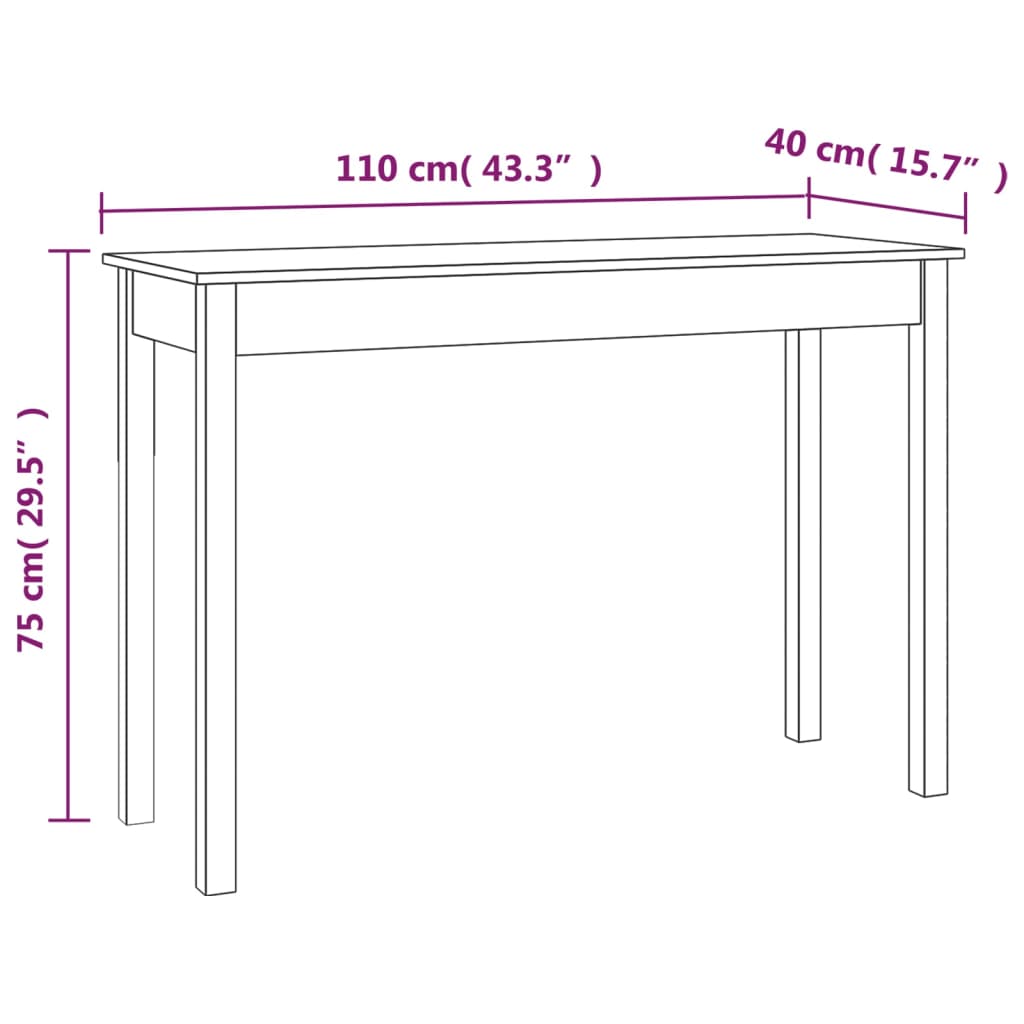 Solid Pine Wood Console Table in White - 110x40x75 cm