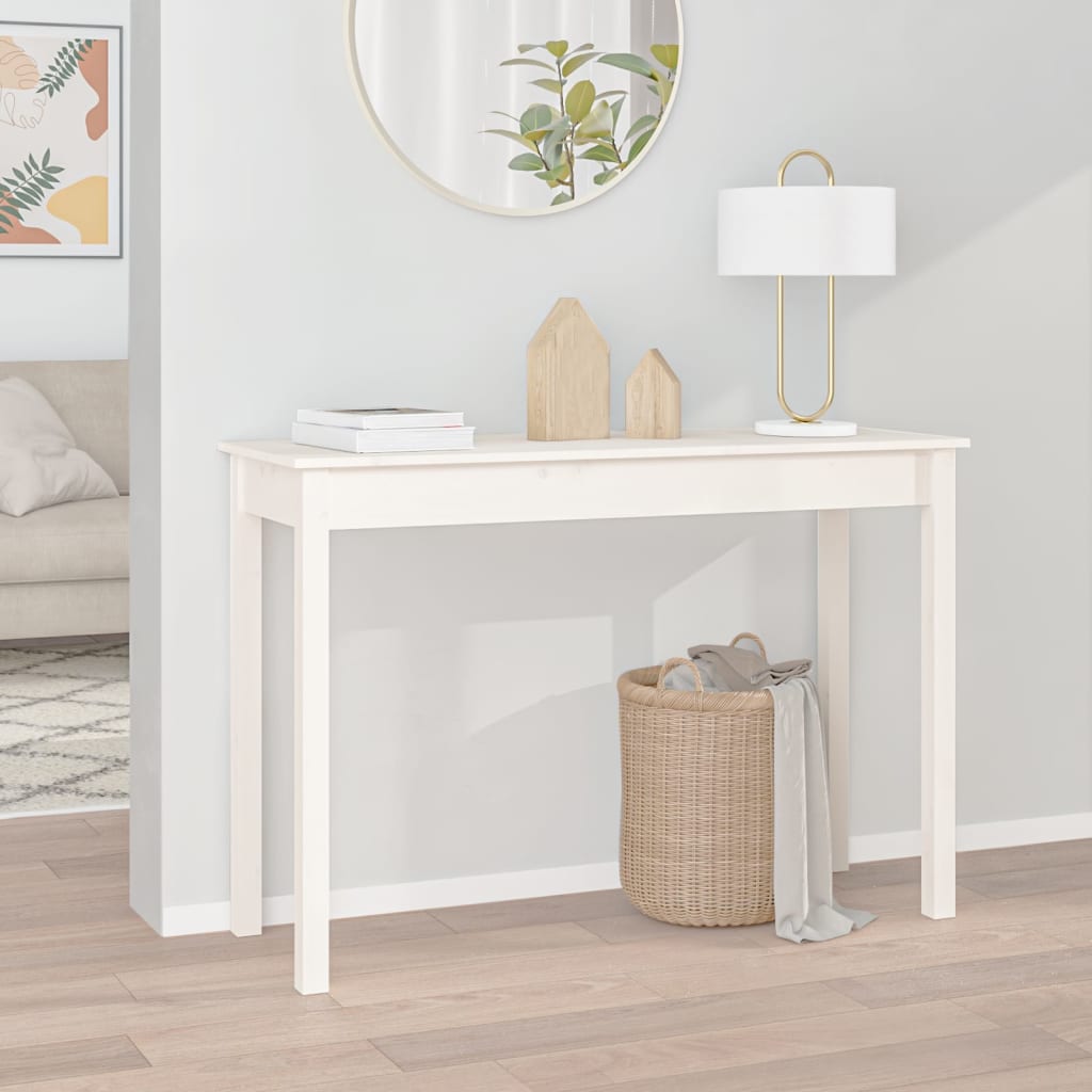 Solid Pine Wood Console Table in White - 110x40x75 cm