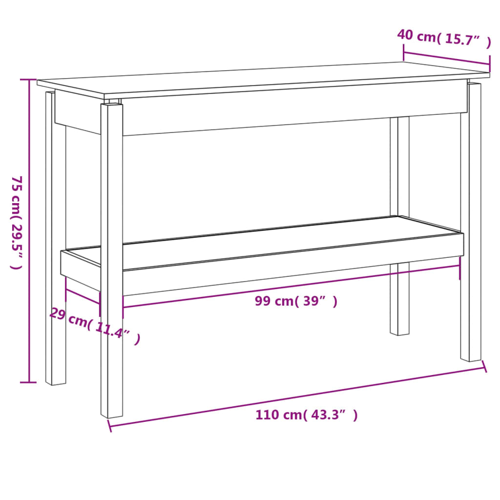 Solid Pine Wood Console Table - 110x40x75 cm, Natural Finish