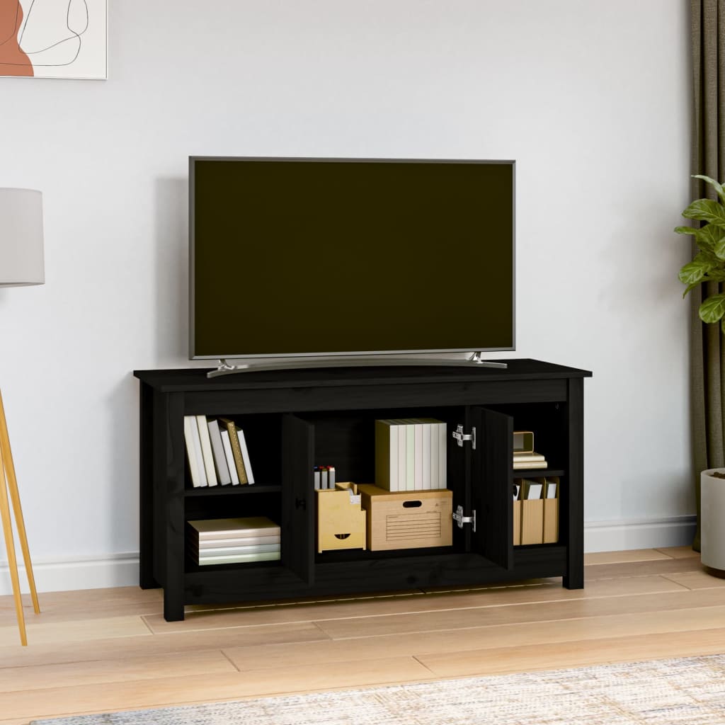 TV Cabinet Black 103x36,5x52 cm Solid Wood Pine