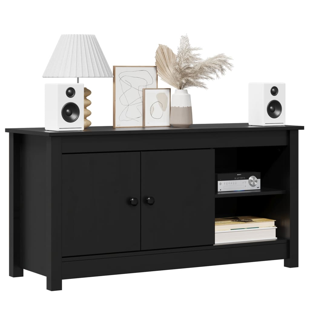 TV Cabinet Black 103x36.5x52 cm Solid Wood Pine