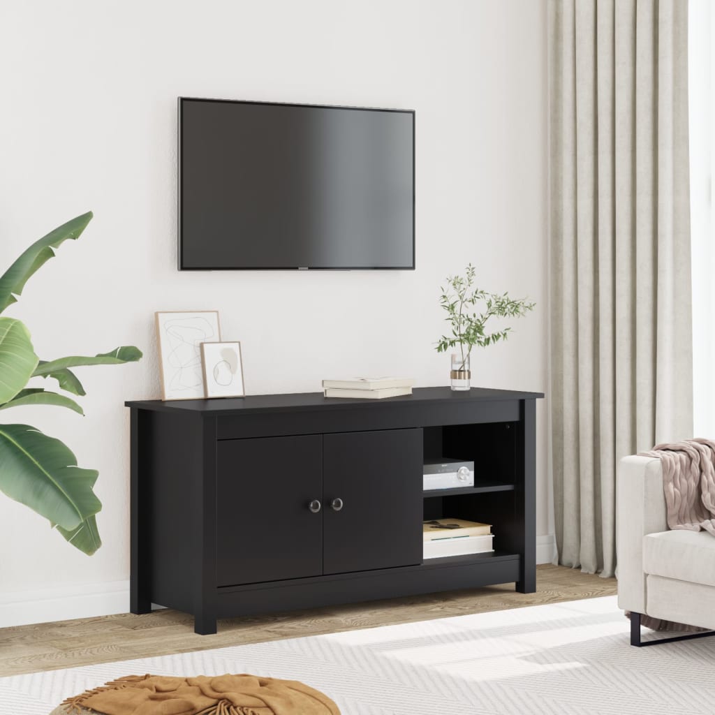 TV Cabinet Black 103x36.5x52 cm Solid Wood Pine