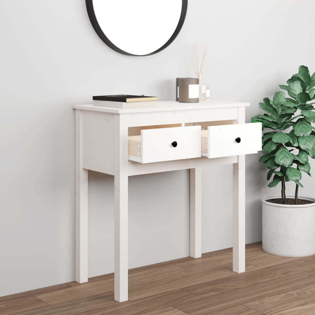 White Solid Pine Wood Console Table - 70x35x75 cm