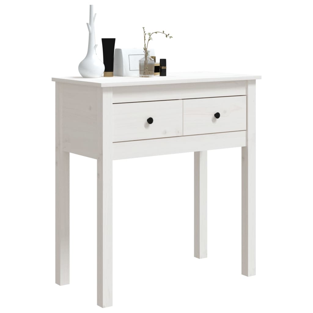 White Solid Pine Wood Console Table - 70x35x75 cm