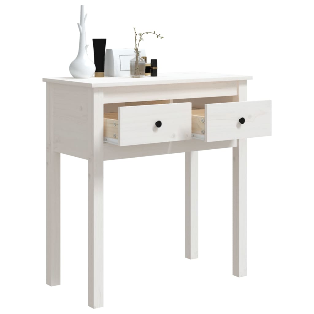 White Solid Pine Wood Console Table - 70x35x75 cm