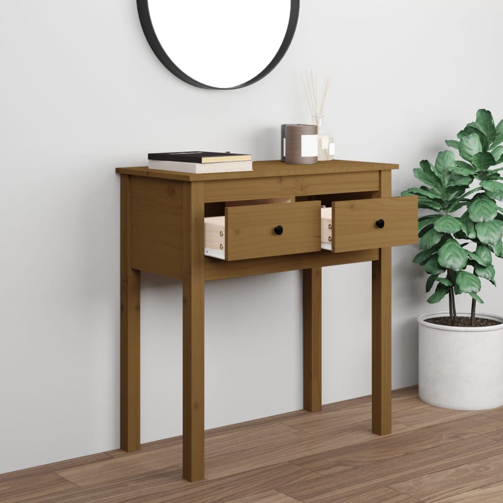 Solid Pine Wood Console Table in Honey Brown - 70x35x75 cm