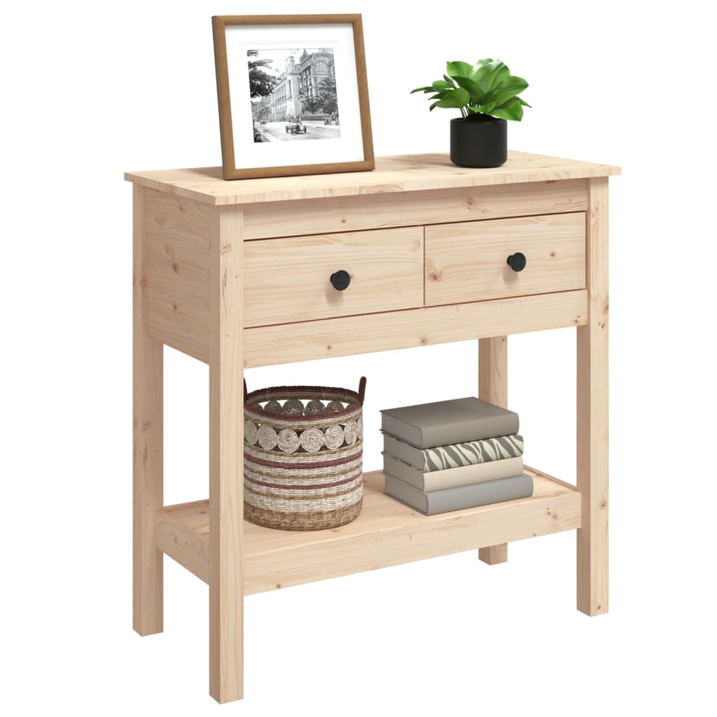 Solid Pine Wood Console Table - 75x35x75 cm, Natural Finish