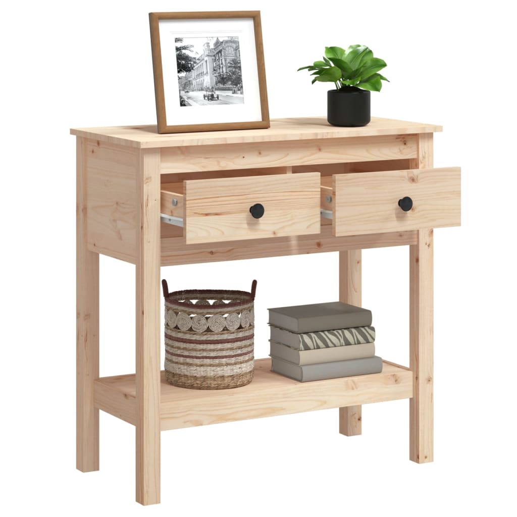 Solid Pine Wood Console Table - 75x35x75 cm, Natural Finish