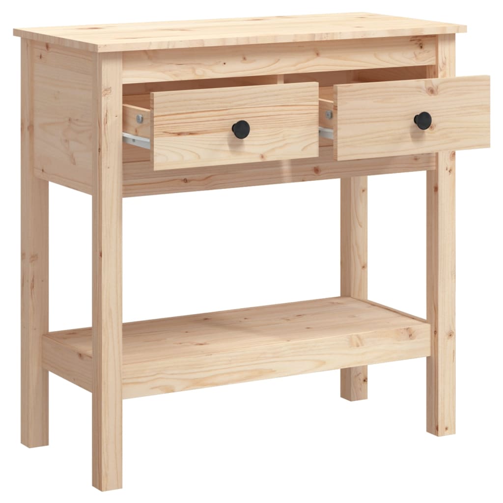 Solid Pine Wood Console Table - 75x35x75 cm, Natural Finish