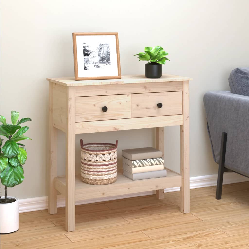 Solid Pine Wood Console Table - 75x35x75 cm, Natural Finish