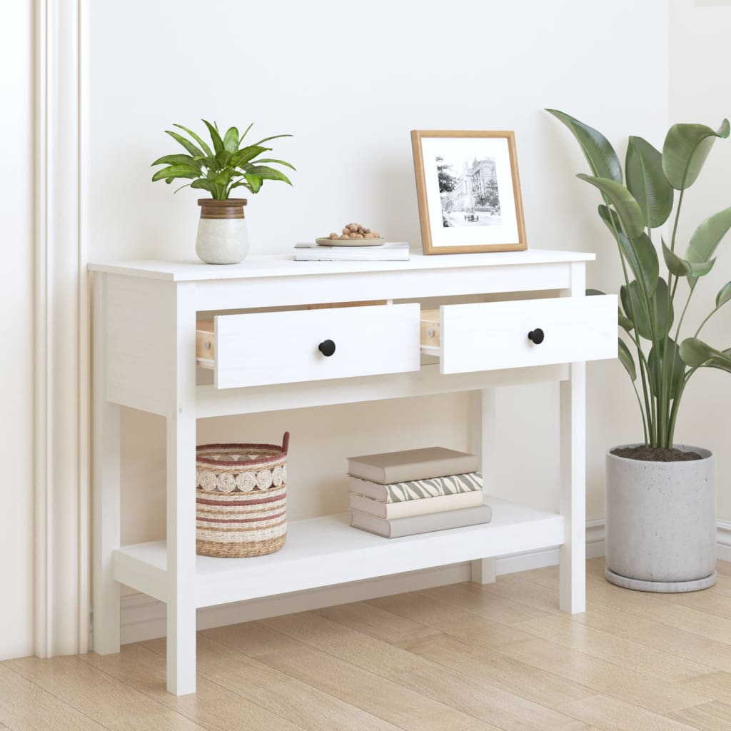 Solid Pine Wood Console Table, White - 100x35x75 cm