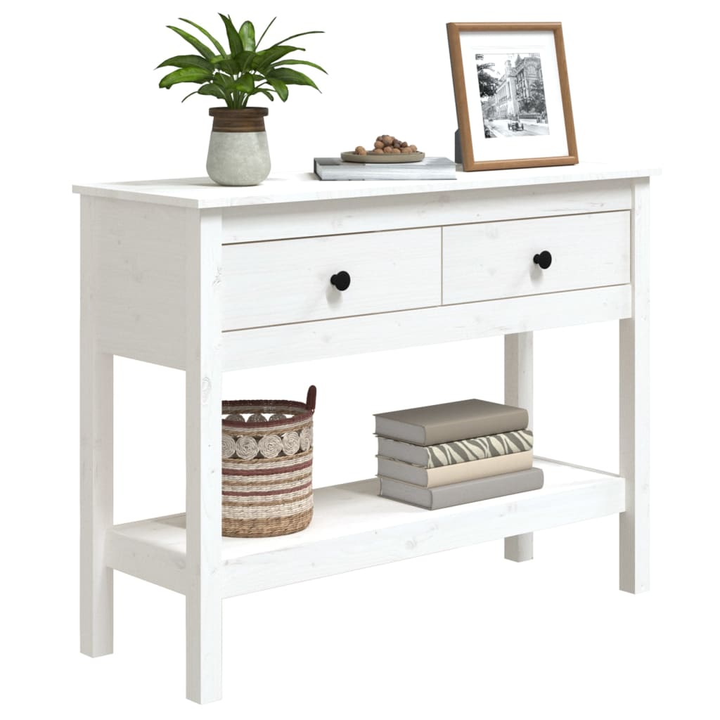 Solid Pine Wood Console Table, White - 100x35x75 cm