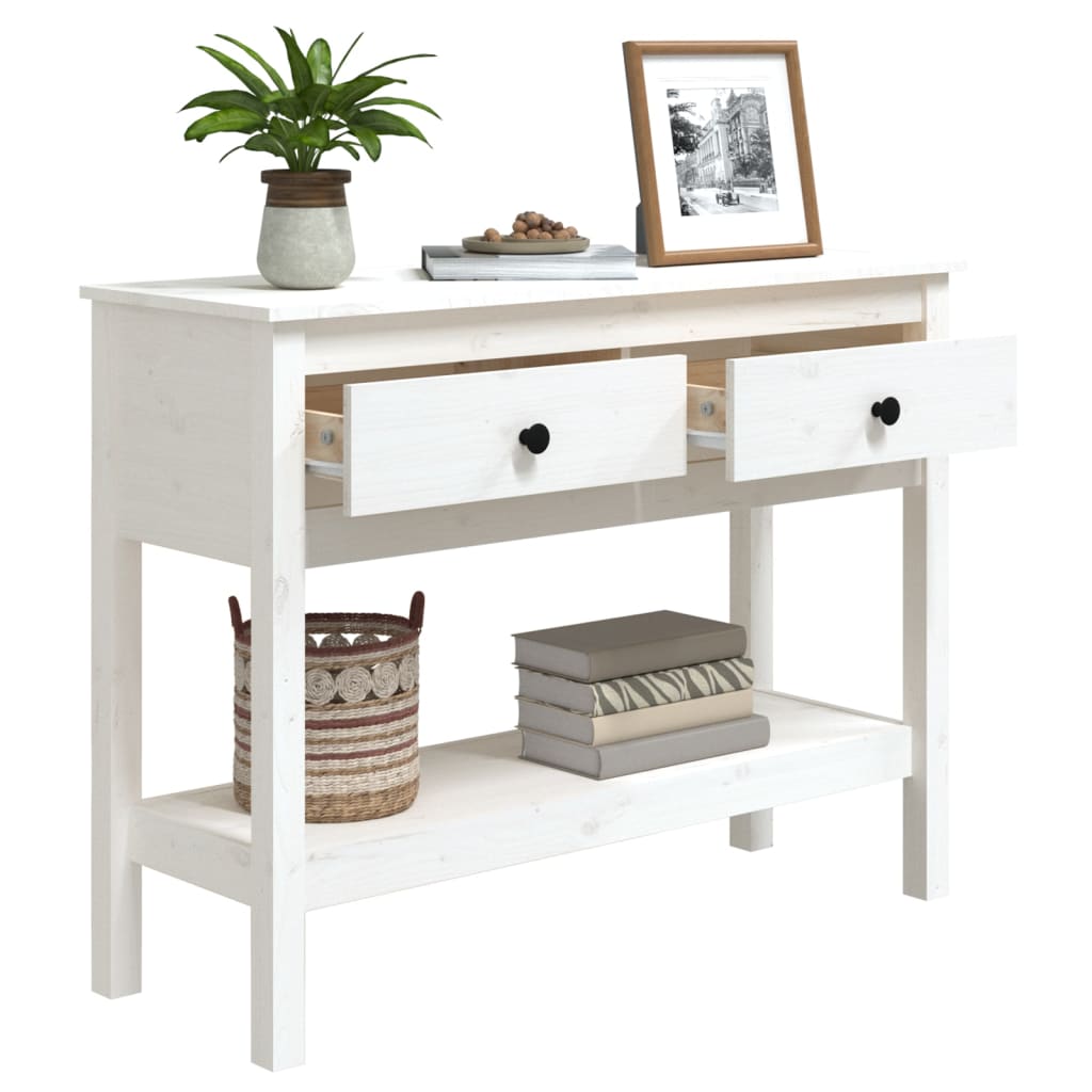 Solid Pine Wood Console Table, White - 100x35x75 cm