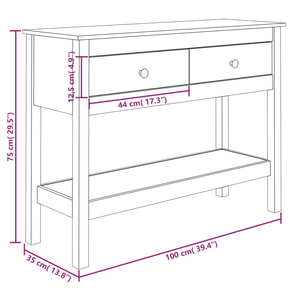 Solid Pine Wood Console Table, White - 100x35x75 cm
