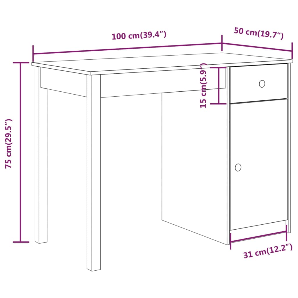 Solid Pine Wood Desk 100x50x75 cm - Natural Finish