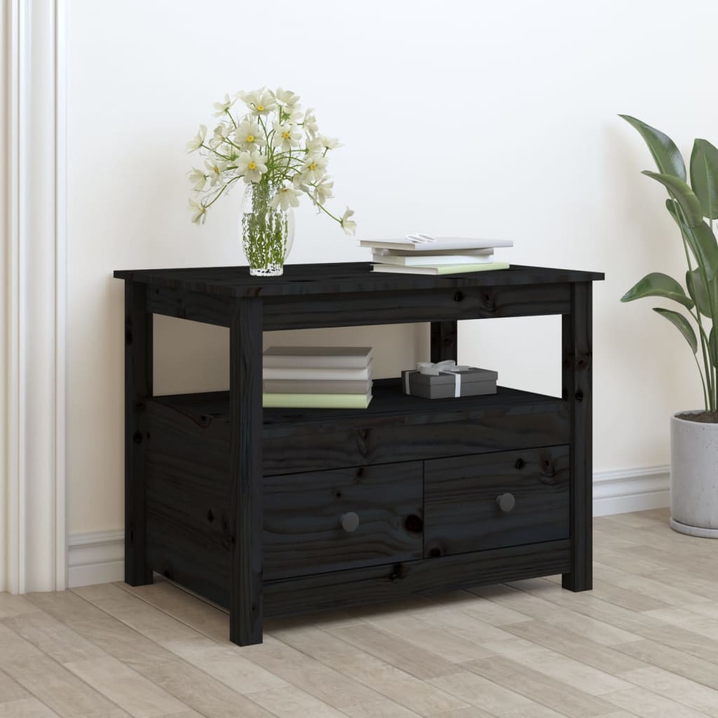 Coffee Table Black 71x49x55 cm Solid Wood Pine
