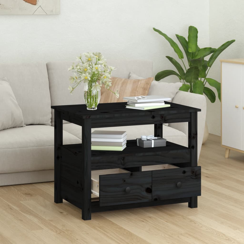 Coffee Table Black 71x49x55 cm Solid Wood Pine