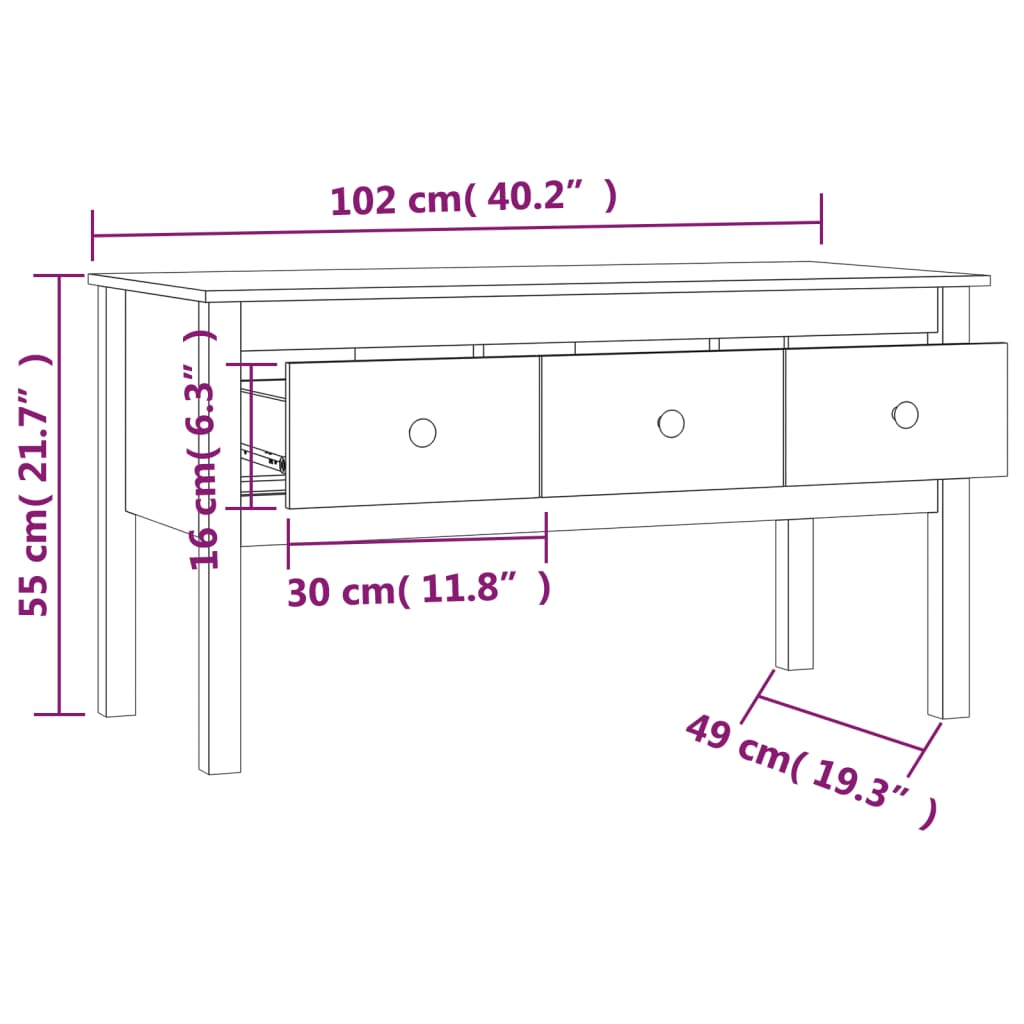 Coffee Table White 102x49x55 cm Solid Wood Pine