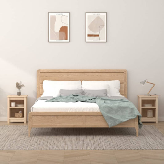Solid Pine Bedside Cabinets 2pcs - 40x35x55cm Natural Wood Finish