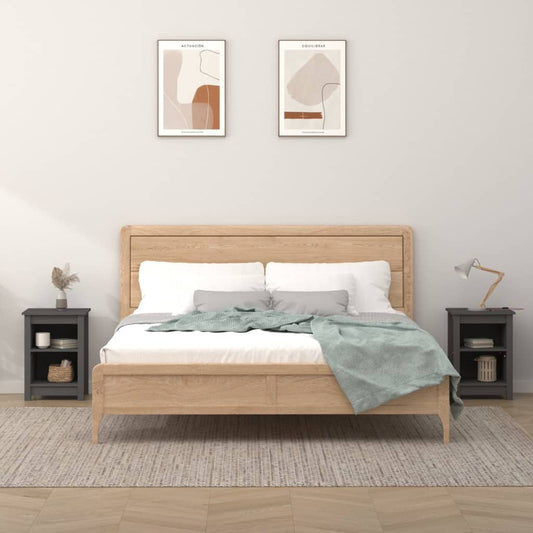 Stylish Grey Solid Pine Bedside Cabinets, Set of 2, 40x35x55 cm