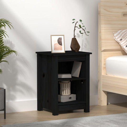 Solid Pine Bedside Cabinet, Black 40x35x55 cm - Elegant & Durable