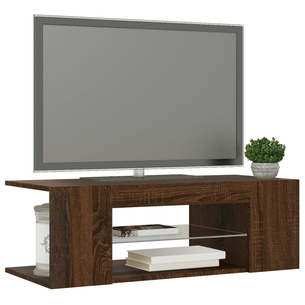 TV Cabinet with LED Lights Brown Oak 90x39x30 cm
