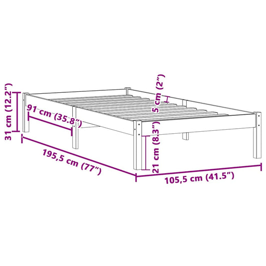 Solid Pine Wood Twin Bed Frame 100x190 cm - No Mattress Included