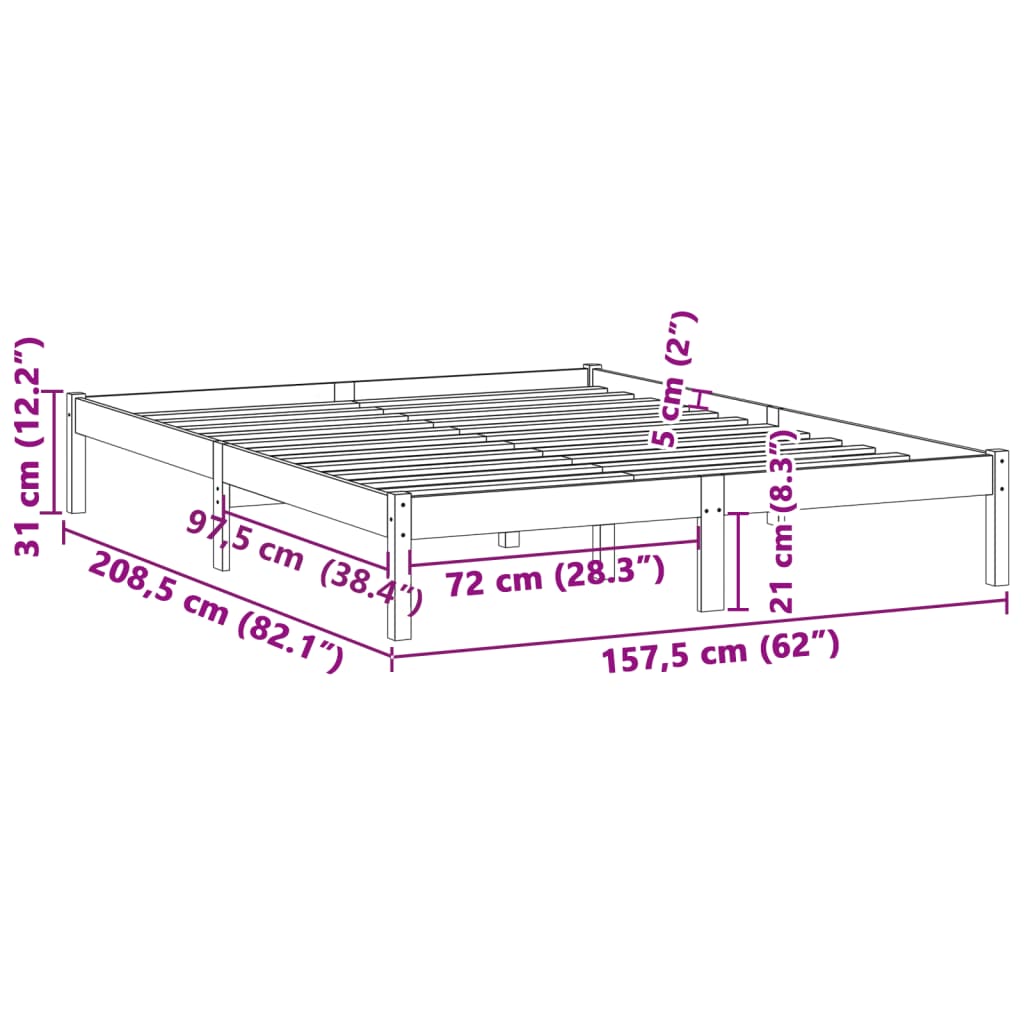 Solid Pine Queen Bed Frame 152x203 cm - No Mattress Included
