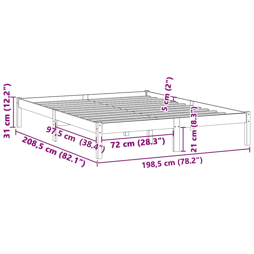 Solid Pine King Bed Frame 193x203 cm - No Mattress Included